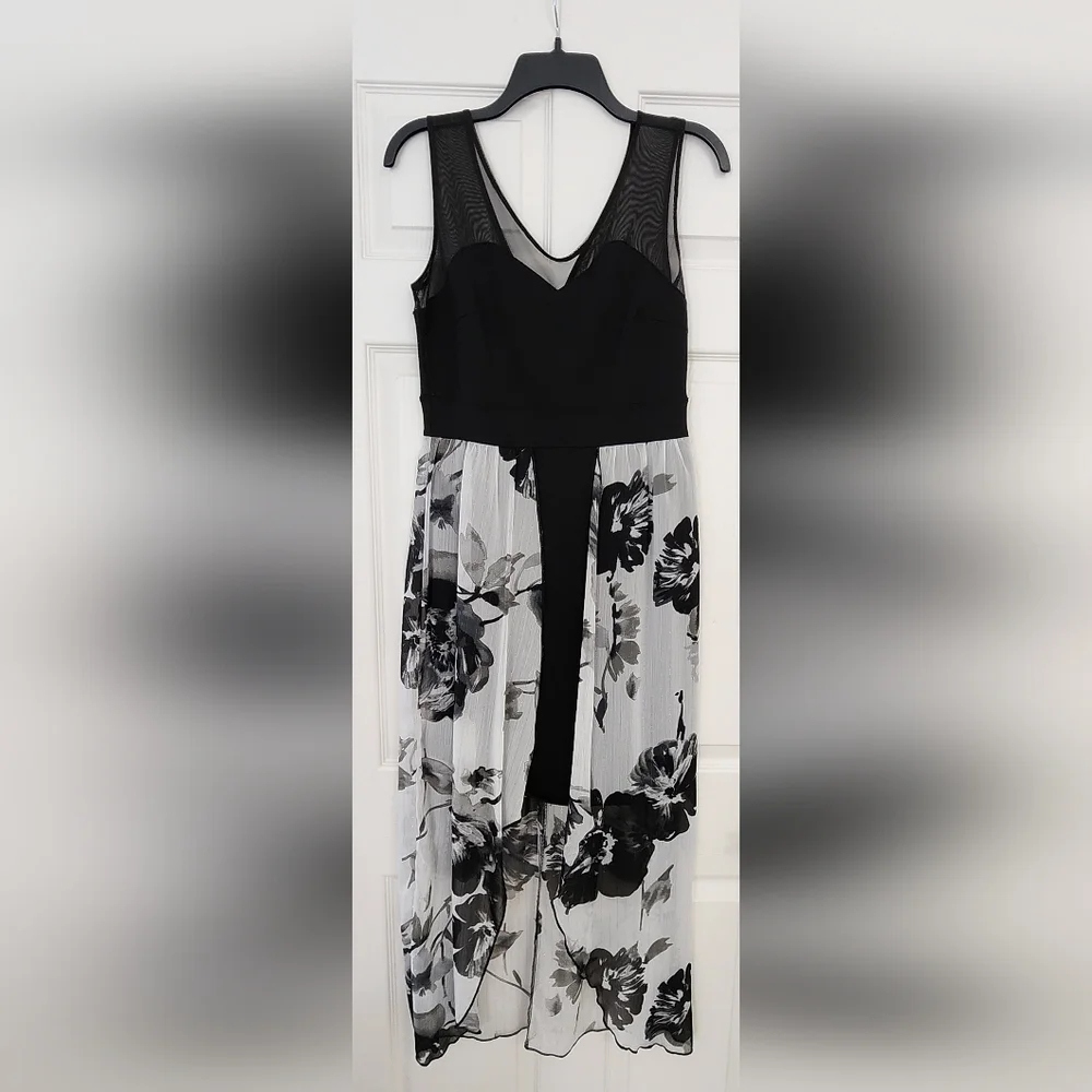 Alexa B Nites Black Dress with Printed Overlay  Size US 6 - Picture 4 of 8